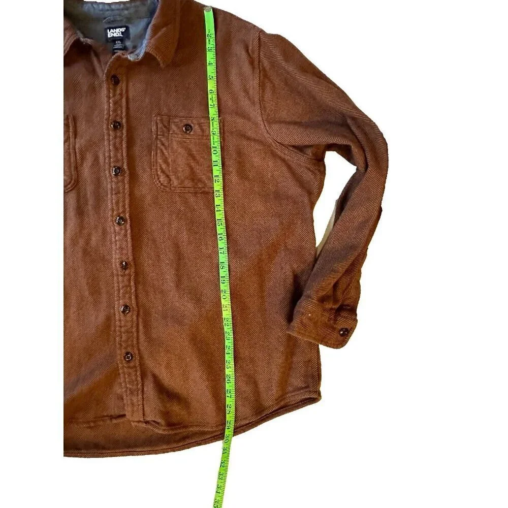 Mens XXL/Tall LANDS END Heavyweight Brown Herringbone l/s Cabincore Shirt - Picture 7 of 11